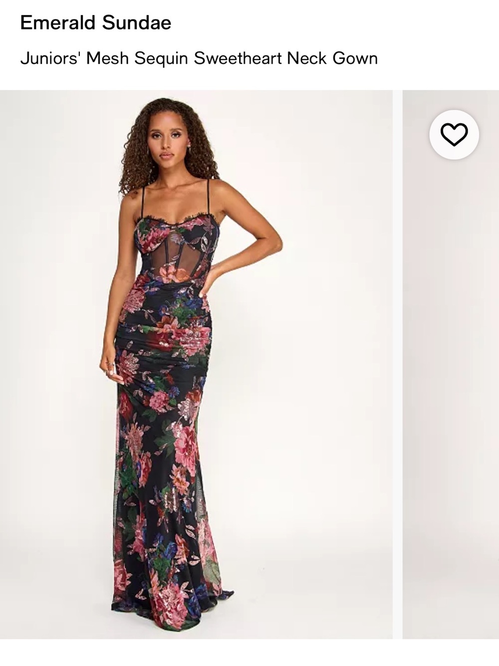 Emerald Sundae Black Multi Floral Mesh Sequin Sweetheart Gown